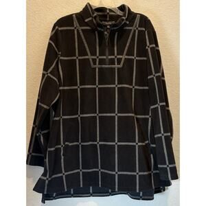 Susan Graver Weekend Black/White Fleece 1/4 Zip Jacket Faux Leather Trim Size XL